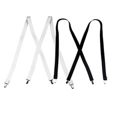 Suspenders Braces Elastic Clip On X-Back White Black Adult MADE IN THE USA