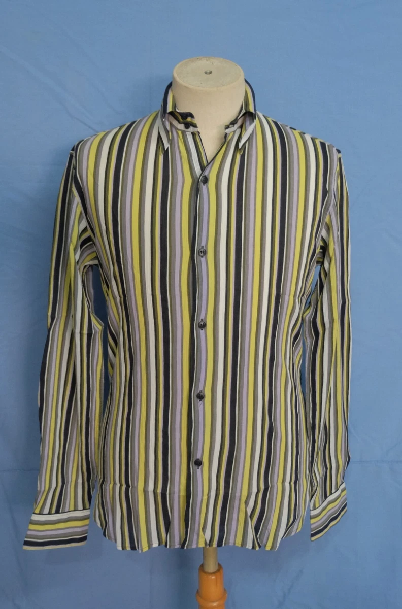 Agnes b Homme Pleated Multicolor Striped Cotton Men Shirt L S 38 eBay