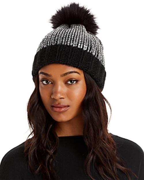 Aqua Pom Pom Knit Hat Black Size OSFA for sale online