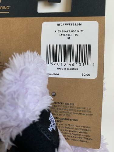 The North Face Kids Lavender Light Purple Mittens Suave Oso Fuzzy Mitts M, L NWT - Picture 4 of 4