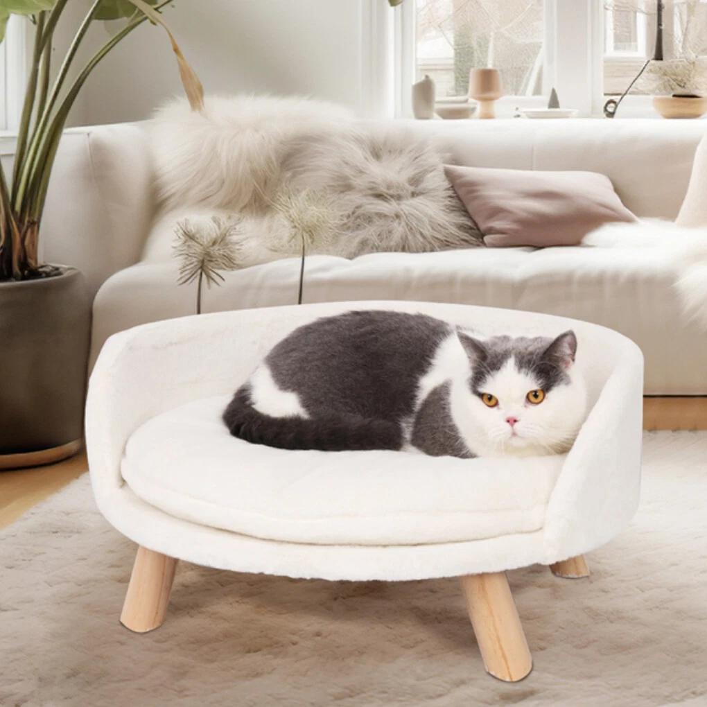 Round 16-24" Dog Bed Elevated Pet Sofa Cat Chair Couch w/ Waterproof Cushion Pad