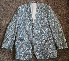 Alan Flusser Green Multicolor Paisley Cotton 2-Button Lined Blazer Jacket L