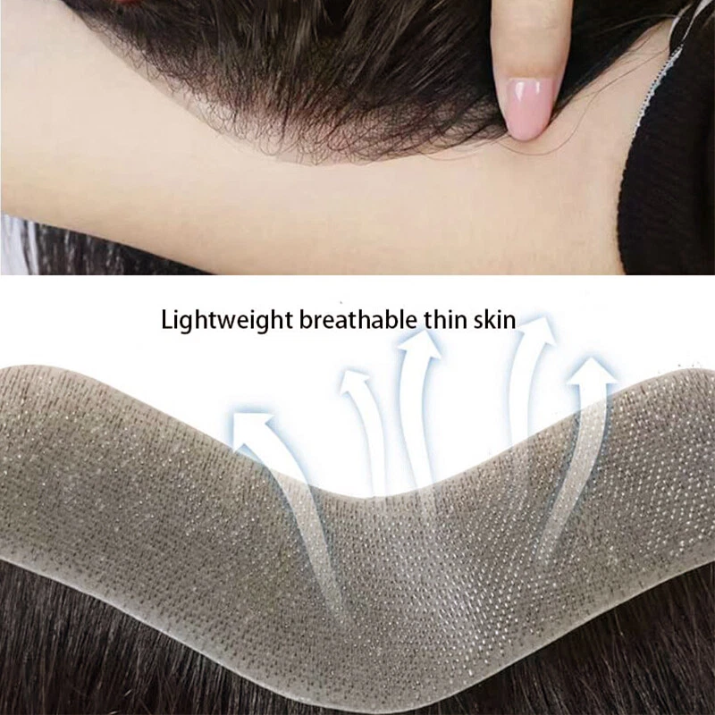 Natural Front Hairline Toupee Real Remy Human Hair for Men Replacement Hairpiece - Image 4 of 4