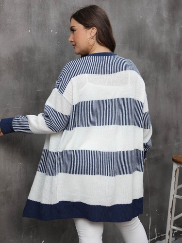 Plus Size Open Front Long Sleeve Cardigan - 第 2/5 張圖片