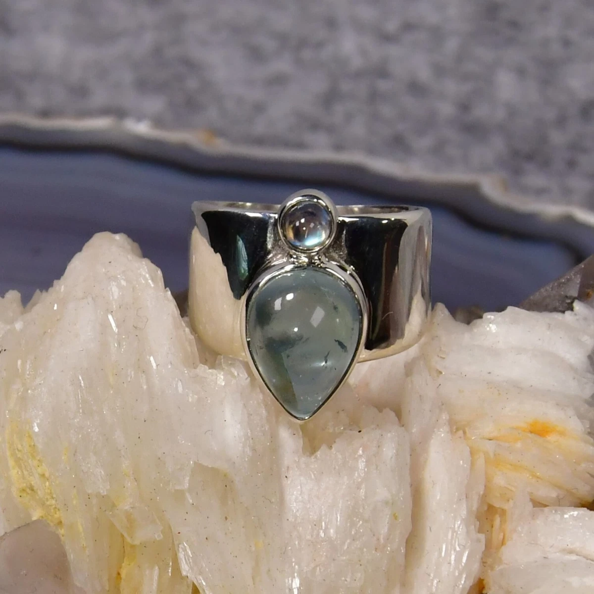 Aquamarin Ring 925 Sterlingsilber Band & Statement Handarbeit Ring Alle