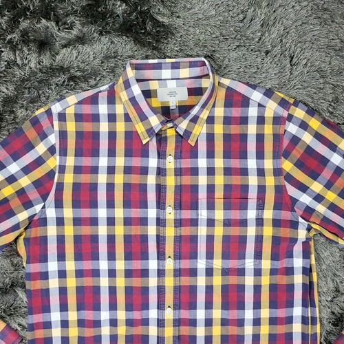 Jack Spade Shirt Mens Large Red Yellow Plaid Cotton Long Sleeve Button-Up Flaws - Picture 11 of 19
