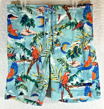 George Men's Swim Shorts Tropical Parrot Turquoise Blue Size Large