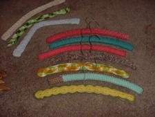 VINTAGE LOT OF 7 CROCHETED WOODEN CLOTHES HANGERS  3 CROCHET COVERS