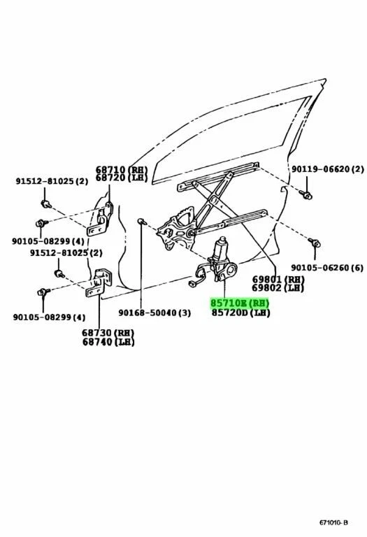 Motor regulador ventana delantera derecha OEM 1998-2005 Toyota Aristo Lexus GS300/400/430 Foto 2 de 4