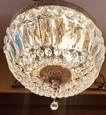 Vintage MCM Italian Crystal Flush Mount Chand...