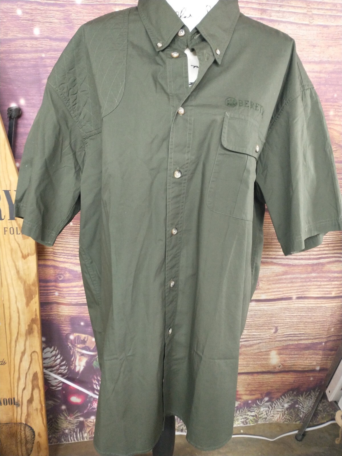 Men's Beretta Shooting Shirt Dark Hunter Green Button Down Short Sleeve