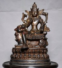 9" Antique Tibet Tibetan Buddhism temple Bronze gilt Bodhisattva Manjusri statue
