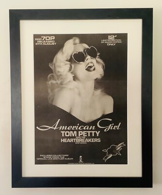 TOM PETTY+AMERICAN GIRL+1977+ORIGINAL FRAMED MUSIC MAGAZINE AD