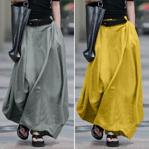 Damen Frauen Mode Hippie Lange Röcke Baumwolle Leinen Hippie Freizeitkleid - Bild 5 von 24