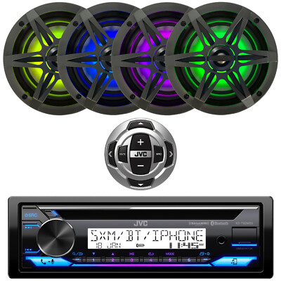 JVC CD Radio, Remote, 4x 6.5'' 120W LED Speakers, 4x Charcoal + 4x Chrome Grilles