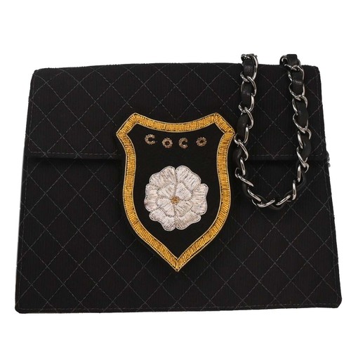 Chanel Black Canvas Emblem Shoulder Bag 125231
