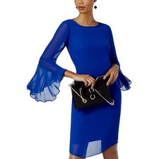 NWT Inc International Concepts Women Size 4 Blue 3/4 Bell Sleeve Shift Dress NEW