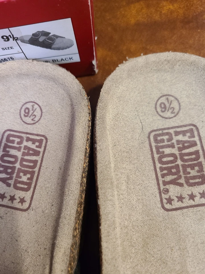 Sandalia deslizante Faded Glory para mujer talla 9 1/2 nueva en caja parte superior de gamuza negra Foto 4 de 4