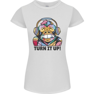 Turn It Up Monkey DJ Kopfhörer Musik Damen Petite Cut T-Shirt