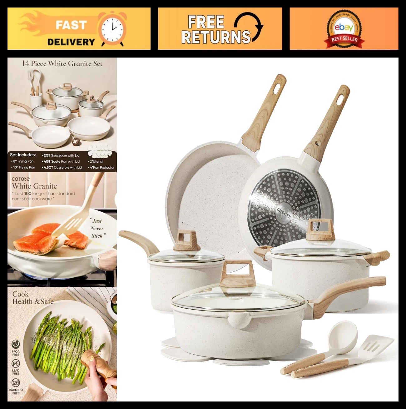 14 Pcs Nonstick Cookware Set, Pots & Pans with Utensils & Pan Protectors, Kitche