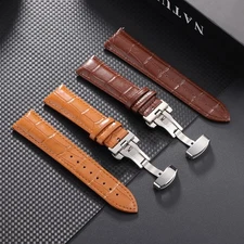 Crocodile Embossed Texture Leather Watch Strap Band with Butterfly Clasp 14-24mm