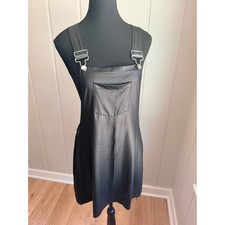 Jolie & Joy Black Faux Leather Overall Pinafore Dress Medium Adjustable Straps