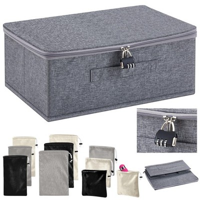 15x10x6.3 Inch Gray Lockable Storage Bag Box Organizer 9 Drawstring Pouches