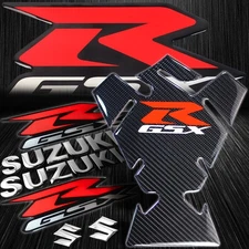 Genuine Carbon Fiber Tank Pad+8" Logo&Letter+GSXR/Busa Emblem Sticker Chrome+Red