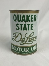 Quaker State DeLuxe Motor Oil Quart Metal Can Garage Hot Rod Gas FULL NOS