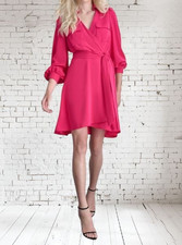 $139 DKNY Women's Pink Balloon-sleeve Faux-wrap Dress Size: 12 PINK