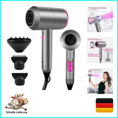 Dekuri Ionen Haartrockner AC-Motor Schnelltrocknend Grauer Fön mit 3 Temperat...