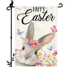 Bunny Happy Easter Garden Flag 12x18 Inch Double-Sided, Easter Decorations fo...