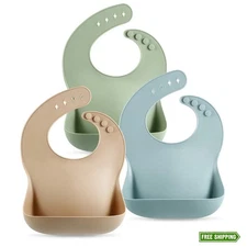 PandaEar Set of 3 Silicone Baby Bibs Waterproof