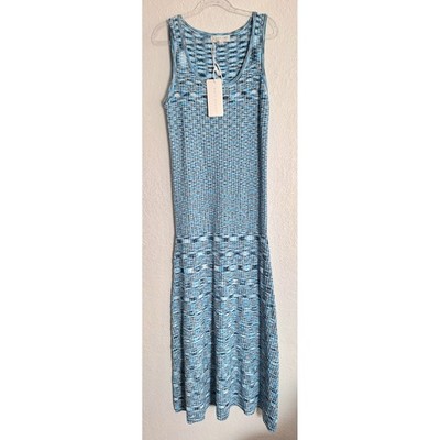 Little Lies Blue Space Dye Knit Maxi Tank Dress Womens Medium NWT Scoop Neck