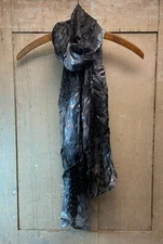 Cynthia Rowley, Silk& Rayon Scarf, Black & Silver Animal Print, 72x21” As Found