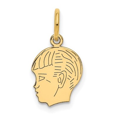 14k Yellow Gold .011 Depth Engravable Boy Head Charm Pendant For Him