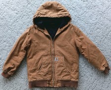 Vintage YOUTH Large 14-16 Carhartt Jacket Quilt Lined Hooded Gathered Elbows BRN