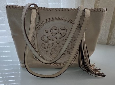 BRIGHTON FERRARA COLL. GABRIELLA WINTER WHITE MEDALLION TASSELED TOTE PURSE
