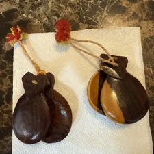 Vintage Spanish Hand-Carved Handmade Wood Castanets Castañuelas Flamenco