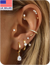 Hypoallergenic Stud Hoop Silver 14K Gold Plated Earrings Stacks - 9 Pairs Surgic