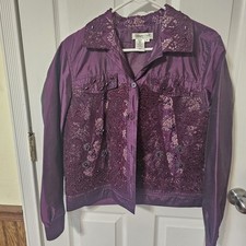 Coldwater Creek Jacket Women M Plum Purple Silk Blend Beaded Embroidered Lace
