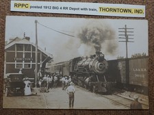 RPPC posted 1912 BIG 4 RR Depot with train, THORNTOWN, IND. Postcard REAL PHOTO