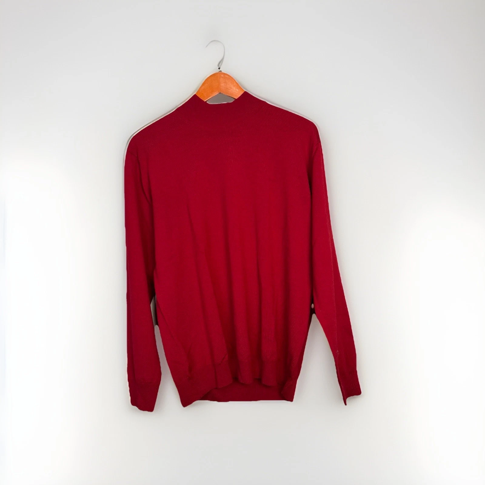 Lorenzoni Sweater Men’s Medium Red Virgin Wool Mock Neck Pullover Knit