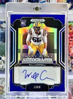 2025 Panini Will Campbell - Blue Holo Rookie Auto /249 - LSU - NE Patriots RC