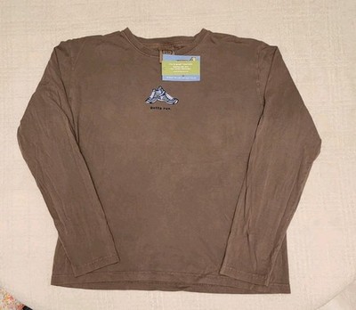Life Is Good Top Womens Large Brown T-shirt Long Sleeve NWT Running Track