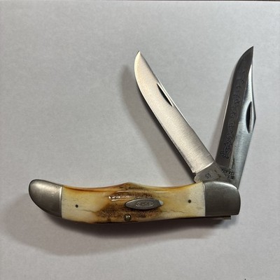 1977 CASE XX STAINLESS USA 5265 SAB SSP Blue Scroll Genuine Stag Folding Hunter