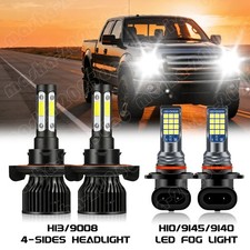 4 Bulbs For Ford F150 F-150 04-14 4-Sided LED Headlight Hi/Lo + Fog Lights White