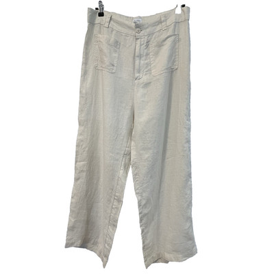 Nicole Miller Women's Size 12 100% Linen Pants High Waist Wide Leg Patch Pockets