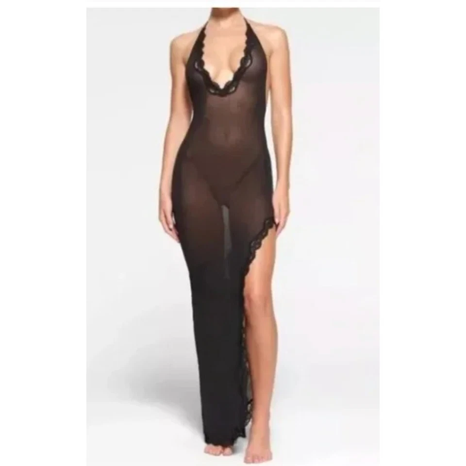 Vestido SKIMS Para Mujer 2X Negro SKIMS Verano Malla Encaje Profundo Camisón Largo Foto 2 de 4
