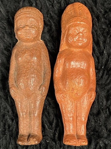 Antique Cracker Jack Earthenware Clay Dolls Native American Prize 20's Red Vtg